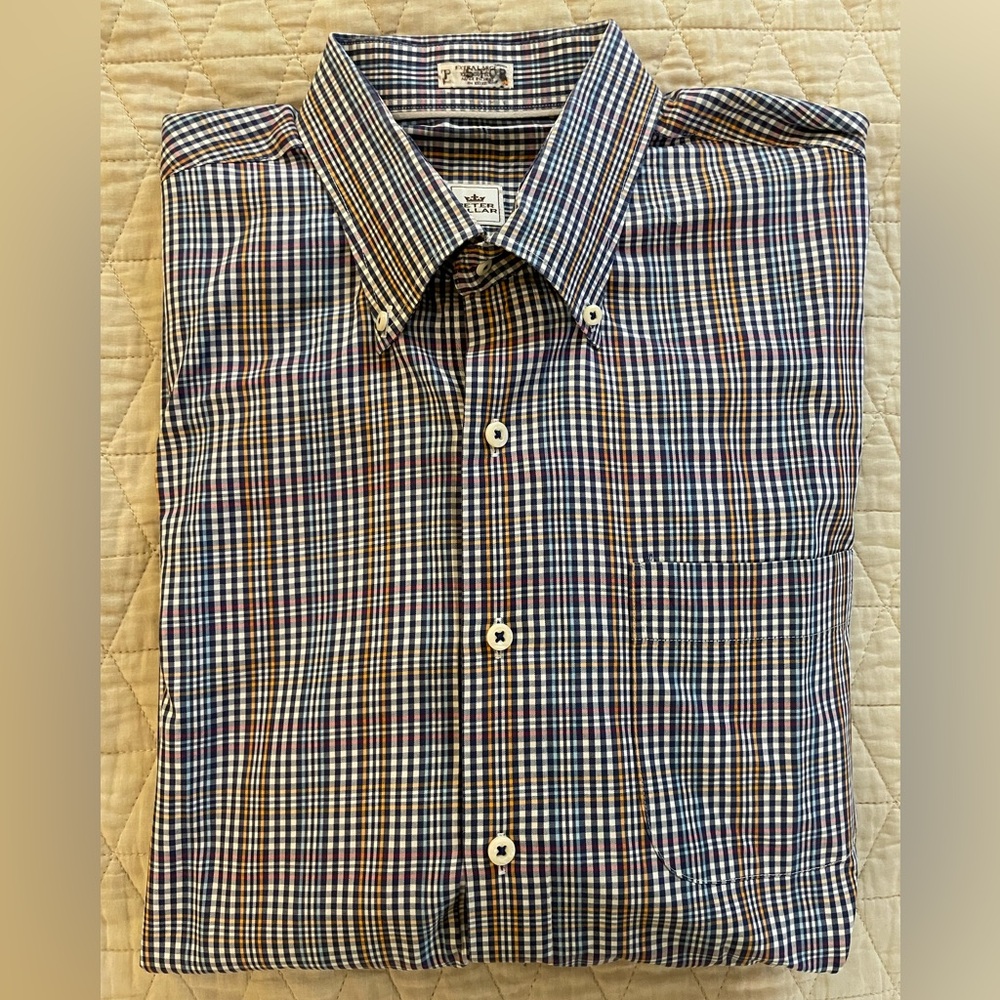 PETER MILLAR Multicolor Check Button Down Collar Cotton Sport Shirt Size XL $160